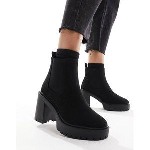 New ASOS DESIGN Elma heeled chunky chelsea boots in black Size 10